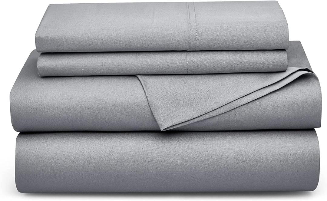 Bedsure King Size Sheet Set, Cooling Sheets King, Rayon Derived from Bamboo, Deep Pocket Up to 16", Breathable & Soft Bed Sheets, Hotel Luxury Silky Bedding Sheets & Pillowcases, Silver Grey