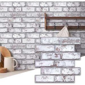 Commomy 10 Pcs 3D Faux Brick Wall Panels -11.8"X11.8" Small Size PVC Peel and Stick Tiles Brick Backsplash DIY Self-Adhesive Wall Tile for Bedroom, Living Room, Kitchen, Fireplace, RV