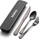 4-pieces Travel Set with Case Portable Silverware Utensils Set for work, Stainless Steel Reusable Flatware Set Cutlery Set for Camping Picnic Hiking Office (6.7inch, Matte Black)
