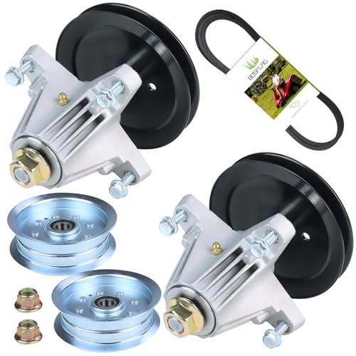 BOSFLAG 2 Pack 918-06991 Deck Spindle with 756-05034A Pulley 954-04060C Belt Replaces Troy Bilt 918-06991 Spindle Assembly Troy Bilt Spindle Assembly 918-06991 Deck Spindle 918-06991
