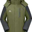 CAMEL CROWN Men's Ski Snow Jacket Waterproof Winter Snow Coat Windproof Warm Fleece Lining Hooded Parka Rain Jacket (3X-Large, Olive-green)