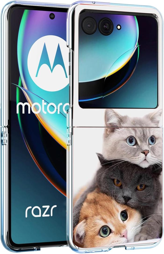 Razr Plus 2023 Case, Brown Cute Cat Anti-Scratch Solid Hard case Protective Shookproof Phone Cover for Motorola Razr+ 2023/Razr Plus 2023