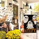 3 x Spooky Ghost Welcome Garden Flags for Outside 12x18 Inch Double Sided Burlap,Halloween Sign Small Flag Farmhouse Holiday Yard Lawn Outdoor Decorations DF896