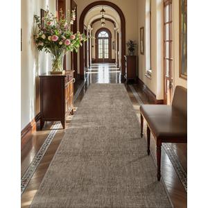 DEXI Hallway Runner Rugs 2.2x7, Washable Non Slip Long Floor Area Floor Entryway Carpet, Indoor Hall Rug for Kitchen Laundry Bedroom, Brown (2.2ftx7ft)