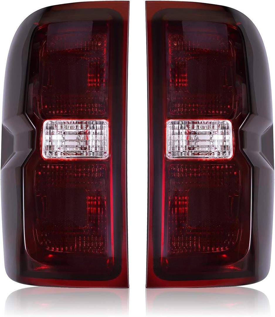 Dark-Red Tail Lights for 2014-2019 Chevy Silverado 1500/2500/3500 & 2015-2019 GMC Sierra 2500/3500 | Factory 3-Bulb Housing Only | Driver+Passenger Pair (No Bulbs/Harness)