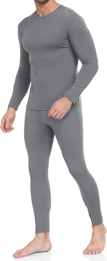 WEERTI Thermal Underwear for Men Long Johns with Fleece Lined Base Layer Men Cold Weather Top Bottom (Large, Grey)
