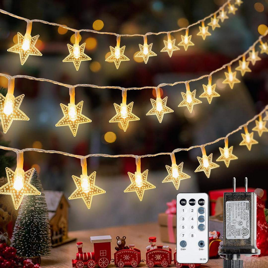 Star String Lights Plug in,39ft 100LED Fairy Lights with Remote, Hanging Star Decorations Lights Waterproof for Indoor Outdoor Bedroom Classroom Dorm Kids Tent Party Decor,Warm White