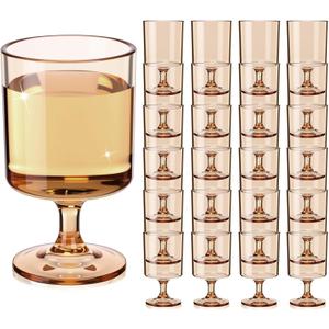 48 Packs 8oz Acrylic Reusable Plastic Wine Glasses Bulk Wedding Disposable Short Stem Christmas Thanksgiving Party Goblet Cup Vintage Unbreakable Cocktail Drink Bars Stemware (Champagne)