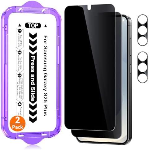 Ksleri 2 Pack for Samsung Galaxy S25+/S25 Plus [6.7 Inch] Privacy Screen Protector + 2 Pack Camera Lens Protector with Easy Installation Kit, Anti-Spy Tempered Glass, Fingerprint Unlock, 9H Hardness