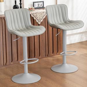 YOUNUOKE Bar Stools Set of 2, Counter Height Barstools for Kitchen Island, Modern Adjustable Swivel Gray Bar Chairs with Gray Legs