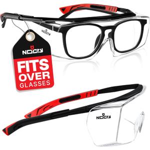 NoCry Safety Glasses Over Eyeglasses for Men and Women with Anti Scratch Lenses and Integrated Side Shields  Adjustable Temples with Anti-Slip Tips  100% UV Protective Eyewear  ANSI Z87 Certified (Black & Red)