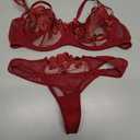 Lilosy Sexy Bows Floral Embroidered Mesh Sheer Underwire Lingerie Set 2 Piece, S