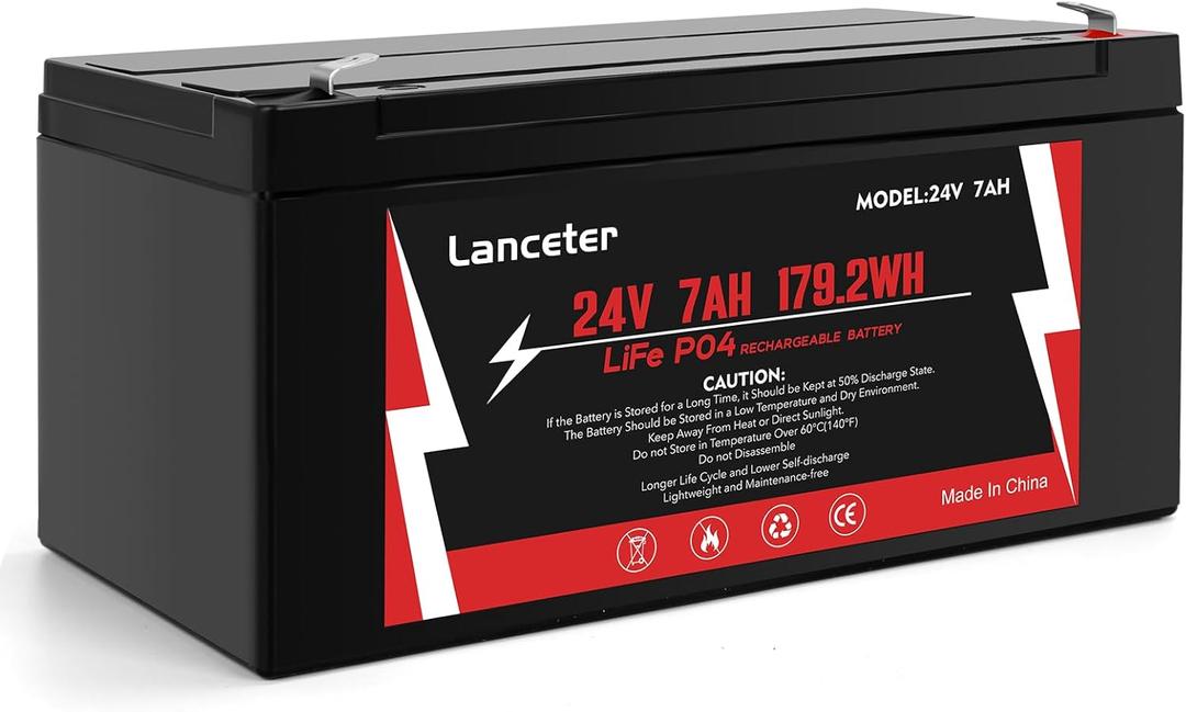 24V 7Ah/20hr LiFePO4 Lithium Battery for 24 Volt Power Wheels UTV Ride On Cars & Toys, Replacement for 12FM7 Battery