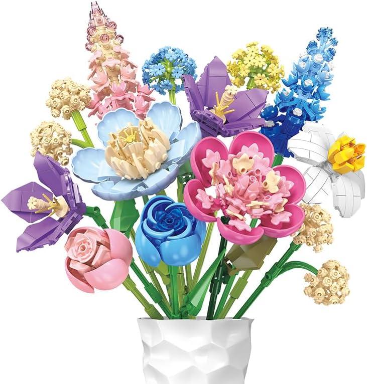 Flower Bouquet Building Block Sets, Artificial Flowers Adult Collection, Unique Home Dcor, Idea Present for Adults and Kids, Valentine's Day Gifts for Girls, Standard Particles 865 PCS (JJ9092)