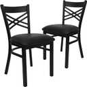 Flash Furniture Hercules Series "X" Back Metal Restaurant Chairs, Modern Upholstered Armless Dining Chairs for Restaurants/Kitchens, Set of 2, Black