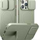 SURITCH for iPhone 15 Pro Case with Magnetic Camera Slide Cover and Adjustable Kickstand, Compatible with MagSafe, Shockproof Bumper Case Slim Protective Cover 6.1 Inch, Green