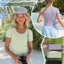3 Pack Girls Shirts Scoop Neck Ribbed T Shirts Teens Short Sleeve Slim Fit Summer Tees for Kids Age 5-14