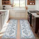 jinchan Kelda Runner Rug 3x10-2pcs Vintage Hallway Rug Kitchen Washable Runner Retro Floor Cover Lightweight Non-Slip Thin Distressed Carpet for Entryway Bathroom Laundry Room Bedroom Stairway Blue