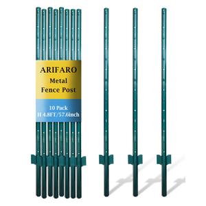 ARIFARO Fence Posts 4.8 Feet Sturdy Duty Metal Fence Post, Pack of 10, No Dig Garden U Post for Wire Fencing Steel Post for Yard, Outdoor Wire
