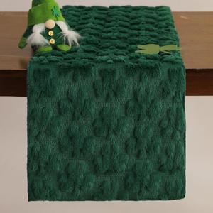 2 x St Patricks Day Table Runner 13x72 Inch Soft Plush Faux Fur Jacquard Green Shamrock Table Runner, Spring St Patrick's Day Kitchen Dining Table Decoration for Home Party Decor ZR006A72
