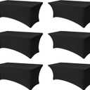 Spandex Table Cover for 6 foot Rectangle Tables-6 Pack Fitted Stretch Black Tablecloth-Elastic 6ft Folding Tablecloths for Party, Vendor Booth Display, Banquet Buffet Event, Craft Trade Show