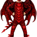 Morph Red Dragon Costume for Kids, Boys Halloween Dragon Costume with Wings, Fun Dress-Up for Parties and Events, M