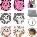 57lilina Punch Needle Coaster Kit for Adults Beginners Kids, 6 Set Complete Animal Cat Punch Needle Stitching Embroidery Art Kit, Step-by-Step Guide Make Punch Needling Drink Coasters for Starter