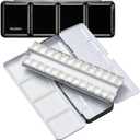 MEEDEN Empty Watercolor Paint Palette: Travel Water Color Palette Tin with 24 Half Pans - Portable Metal Palette Tin Box (Black)