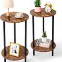 Round Side Table Set of 2, 2-Tier End Table, Small Round Nightstands with Storage, Modern Accent/Bedside Table for Living Room, Bedroom-Brown