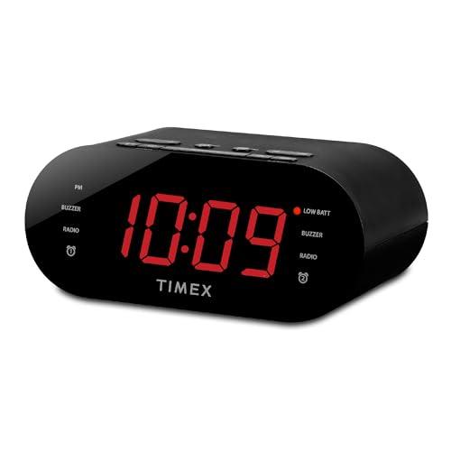 Timex Alarm Clock for Bedroom with FM Radio and 10 Station Presets, Clock Radio with Dual Alarms, USB Charger, Large Display, Sleep Timer, and Snooze – Black (T232B)