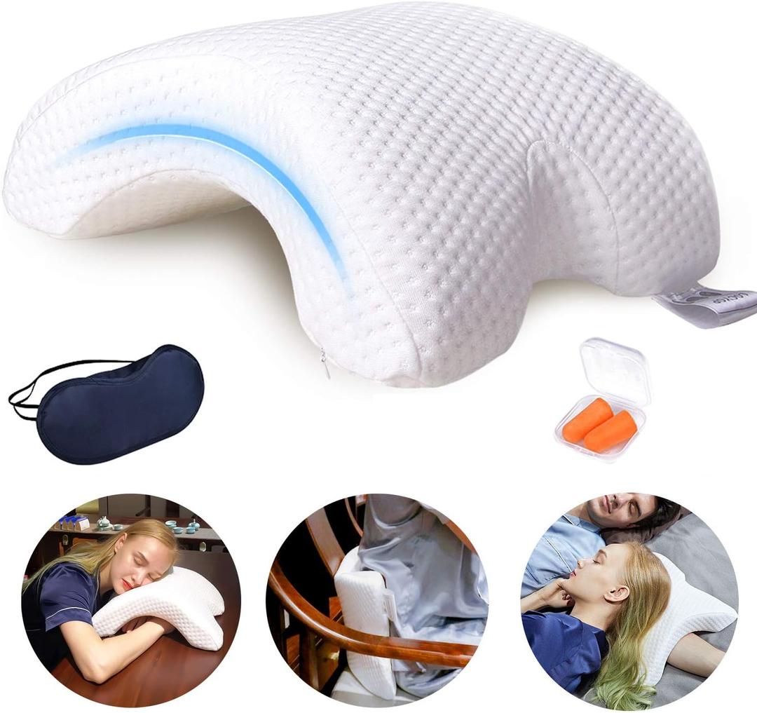ALEVMOOM Sleeping Cuddle Pillow for Couple, Memory Foam Arched U-Shaped Arm Hole Pillow, Providing Comfort and Support in Travel Rest Office and Bed (White)
