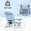 2 Pack Lightweight Portable Camping Beach Chair for Adults, Outdoor Lay Flat Folding Beach Chairs with 5 Positions, Backpack Beach Chair with Towel Bar, Zipper Pouch, Cup Holder, White Striped