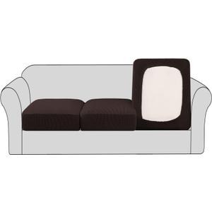 H.VERSAILTEX Super Stretch Couch Cushion Covers Sofa Cushion Slipcovers Jacquard Fabric Individual Seat Couch Slipcover Sets for Pets with Elastic Bottom(3 Packs Cushion Sofa Covers, Chocolate)