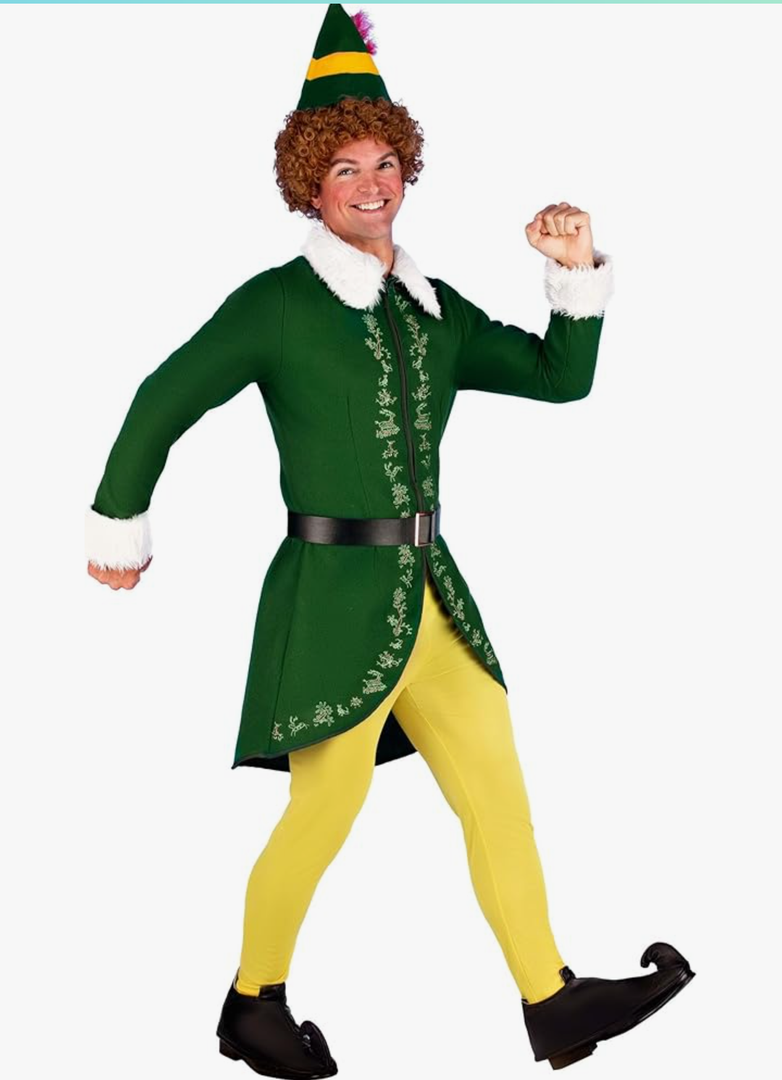 Authentic Buddy The Elf Costume for Adults, Elf Movie Outfit for Men, Christmas Cosplay Holiday Dress-Up, L