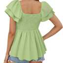 Women's Off Shoulder Boho Floral Blouse Short Sleeve Flowy Dressy Casual Top (Green, M)