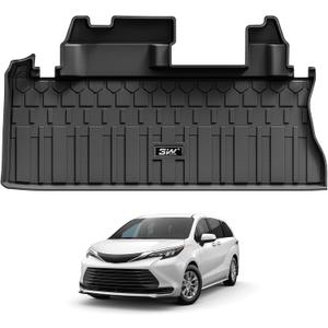 3W Cargo Mat Custom Fit for Toyota Sienna 2026-2021, TPE Trunk Mat for Sienna Car Accessories, Heavy Duty Cargo Liner (Only Fit Spare Tire)