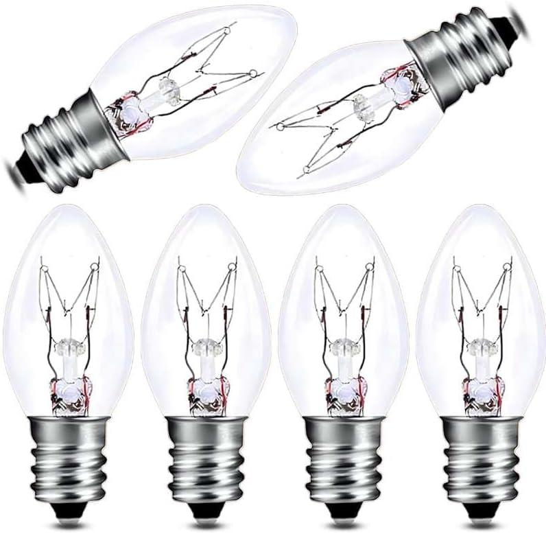 C7 15W E12 Bulbs, Replacement Bulb for Himalayan Salt Lamps/Night Lights,Dimmable 2200K Clear,120V Incandescent Candle Bulbs (6-Pack)