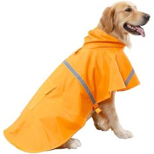 HAPEE Dog Raincoats with Reflective Strip Hoodie,Poncho Jacket for Large Dogs fit Golden Retriever Doodle (B2-Orange, 34C (120-140 lbs)) 2XL++