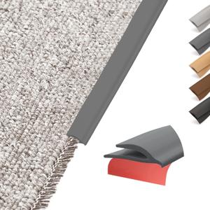 Flexible PVC Carpet Edge Trim Strip, Self-Adhesive, Cuttable Floor Transition Strip, Waterproof Edging for Rugs & Mats for High Traffic Safety, Fits Thin Carpets 5mm (0.2")-(Deep Grey - 20FT)
