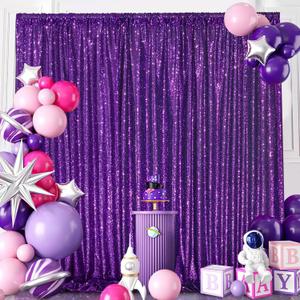 Purple Sequin Backdrop 2 Pcs 5FTx10FT Wedding Glitter Curtain Backdrop Arch Fabric Drapes for Baby Shower Birthday Party Decoration