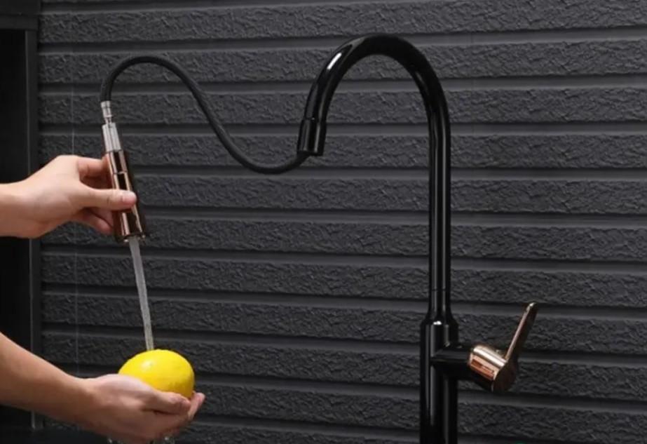 Black and Pink Gold Kitchen Faucet, Kitchen Faucet with Pull Down Sprayer, High Arc Single Handle Single Hole Pull Out Kitchen Sink Faucet(The Deck Plate is NOT Included)