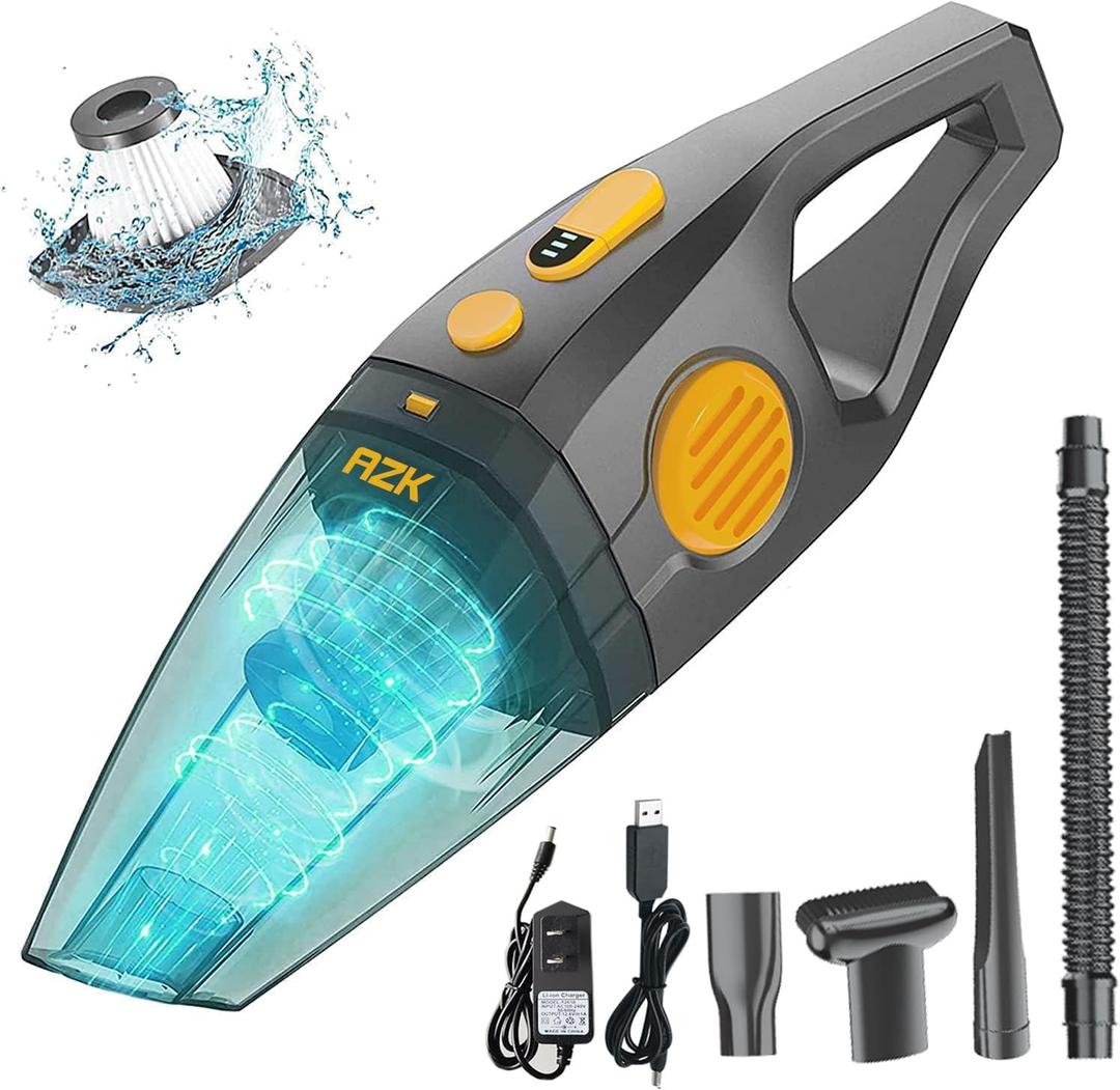 Dust Buster Upgrade Handheld Vacuum Cordless Rechargeable Handheld Vacuums 12000PA-16500PA High Power with Power Display for Car, Home, Office, Pet Hair Travel Cleaning Wet and Dry Use (Yellow)