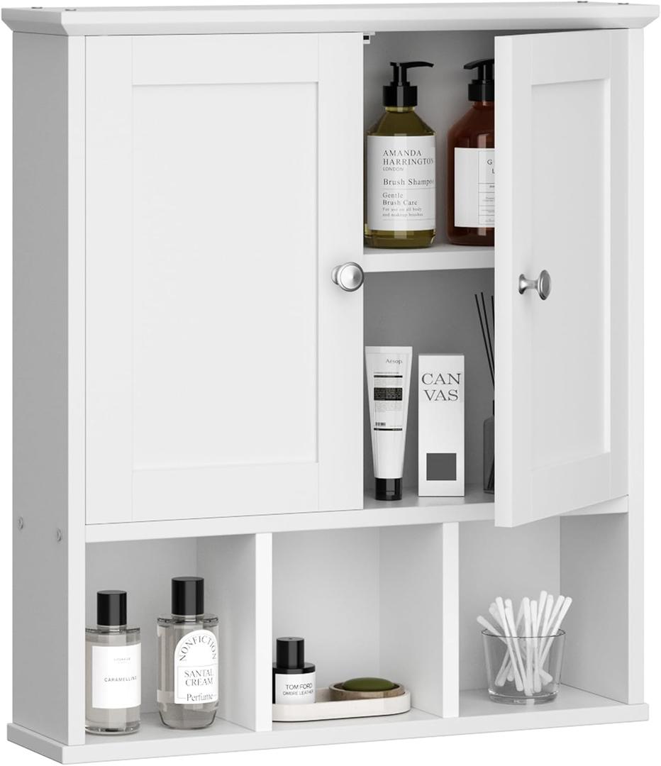 Shintenchi Bathroom Wall Cabinet with Door, Over The Toilet Medicine Cabinet with Adjustable Shelf & Open Shelf, White Shintenchi Bathroom Wall Cabinet with Door, Over The Toilet Medicine Cabinet with Adjustable Shelf & Open Shelf, White