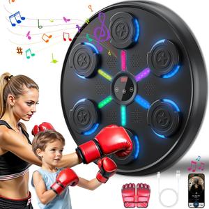 Upgrade and Larger, Music Boxing Machine with Boxing Gloves,2025 New Smart Bluetooth Music Boxing Machine, Wall-Mounted Exercise Equipment for Home, One Punch Boxing Game Machine for Kids and Adults (19.29*19.29*2.17)