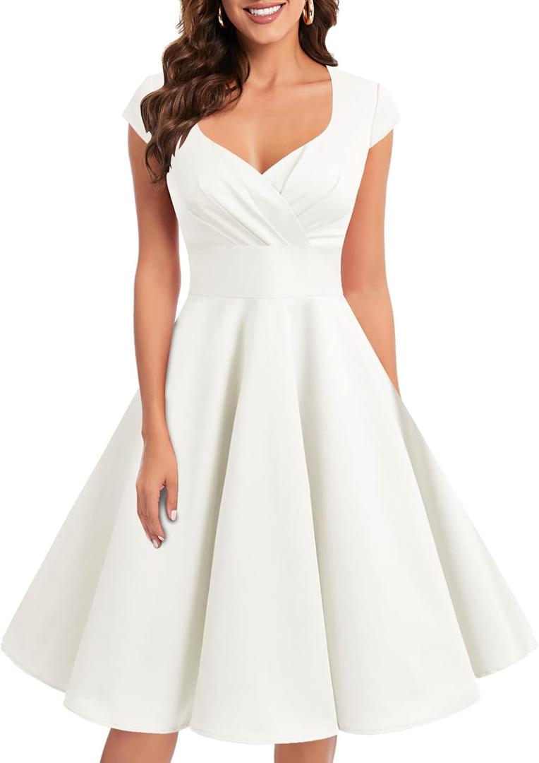 Bbonlinedress Women's Retro Vintage Cocktail Party Wedding Prom 1950s Summer Formal Swing Pin Up Dress Off White M
