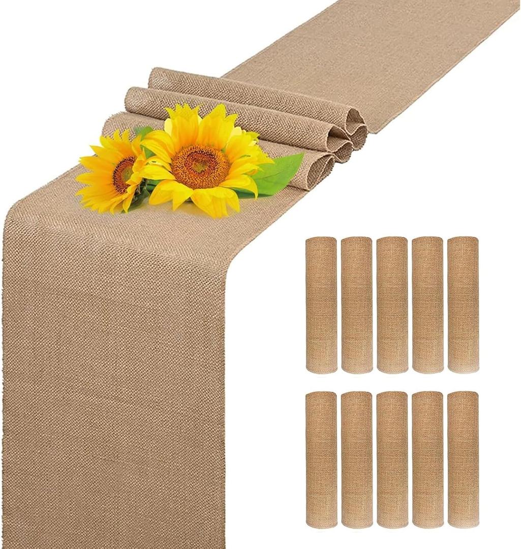 Burlap Table Runners,12 x 108 Inch - Rustic Farmhouse Table Cloth,Outdoor Jute Table Runners,Fabric Party Runners for Wedding,Banquet Birthday Party Runners,Crafts (10 Pack)