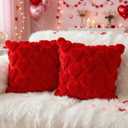 Set of 2 Red Pillow Covers 18x18 with Embroidered Hearts  Soft Plush Polyester Decorative Red Couch Pillow Covers for Sofa, Bedroom, Living Room  Romantic Heart Decor for Mother's Day Home Accent