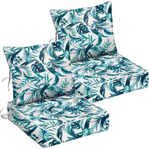 24x24 Outdoor Chair Cushions Set of 2, Waterproof Deep Seat Cushions for Patio Furniture with Removable Cover, Fade Resistant 4'' Outdoor Seat Cushion with Ties Handle for Wicker Sofa Couch, D20, 24x24x4in-2Set