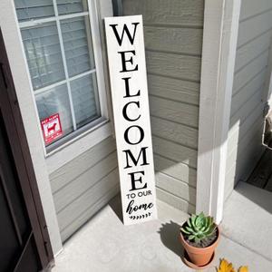 Vertical Wood Welcome Sign for Front Porch Vertical Decorative Sign Front Door Outdoor Indoor Welcome Sign 47.2x7.8 Inch Large Farmhouse Style(White)
