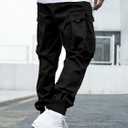 JEMLDL Mens Cargo Joggers Pants Elastic Waist Drawstring with Flap Pockets Techwear Pants for Men (Black, L)